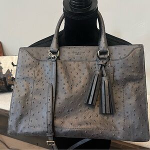 Coach Charcoal Ostrich Embossed Leather Bag 23502